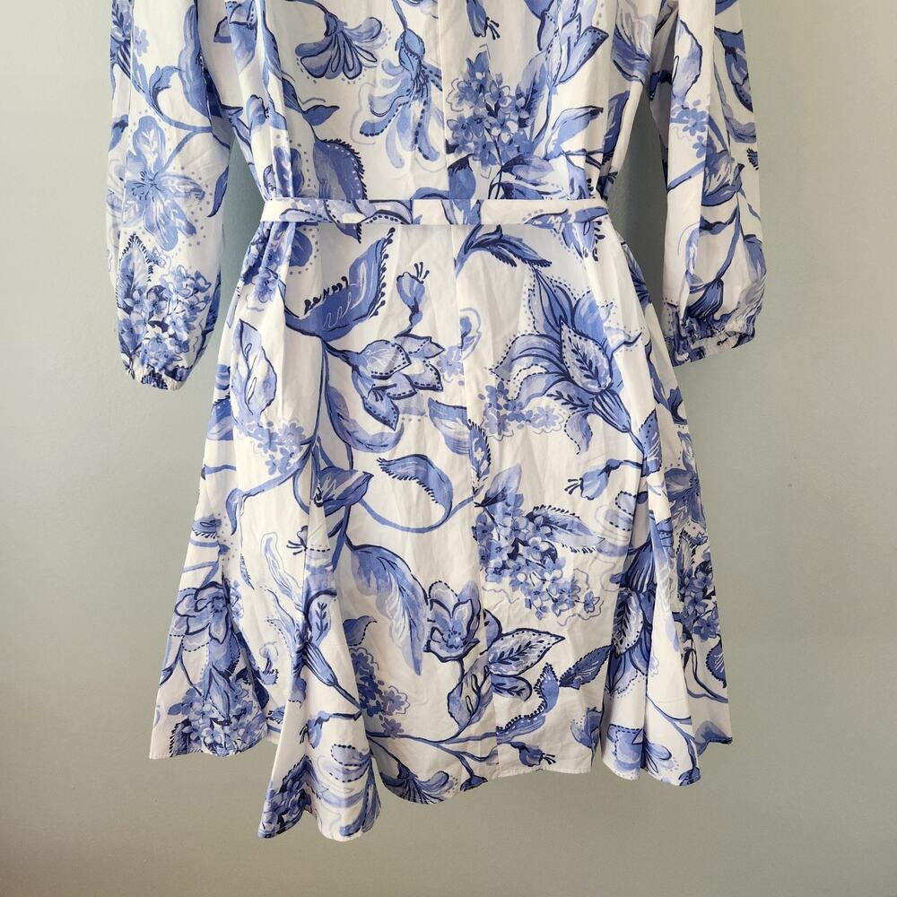 Cynthia Steffe Shirt Dress Women's L White Blue Floral Flared Coastal Nautical - Picture 8 of 16